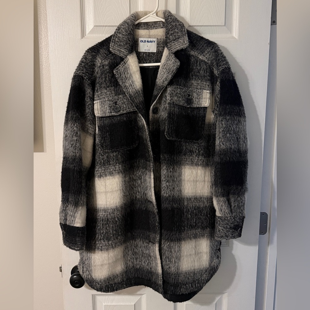 Old Navy Charcoal and Cream Checkered Coat